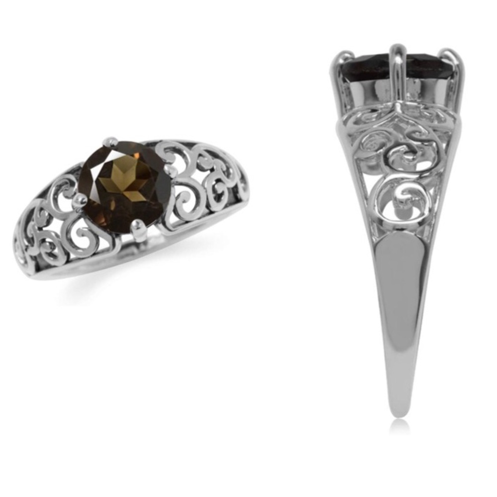14K Smoky Quartz Filigree Ring New Solitaire